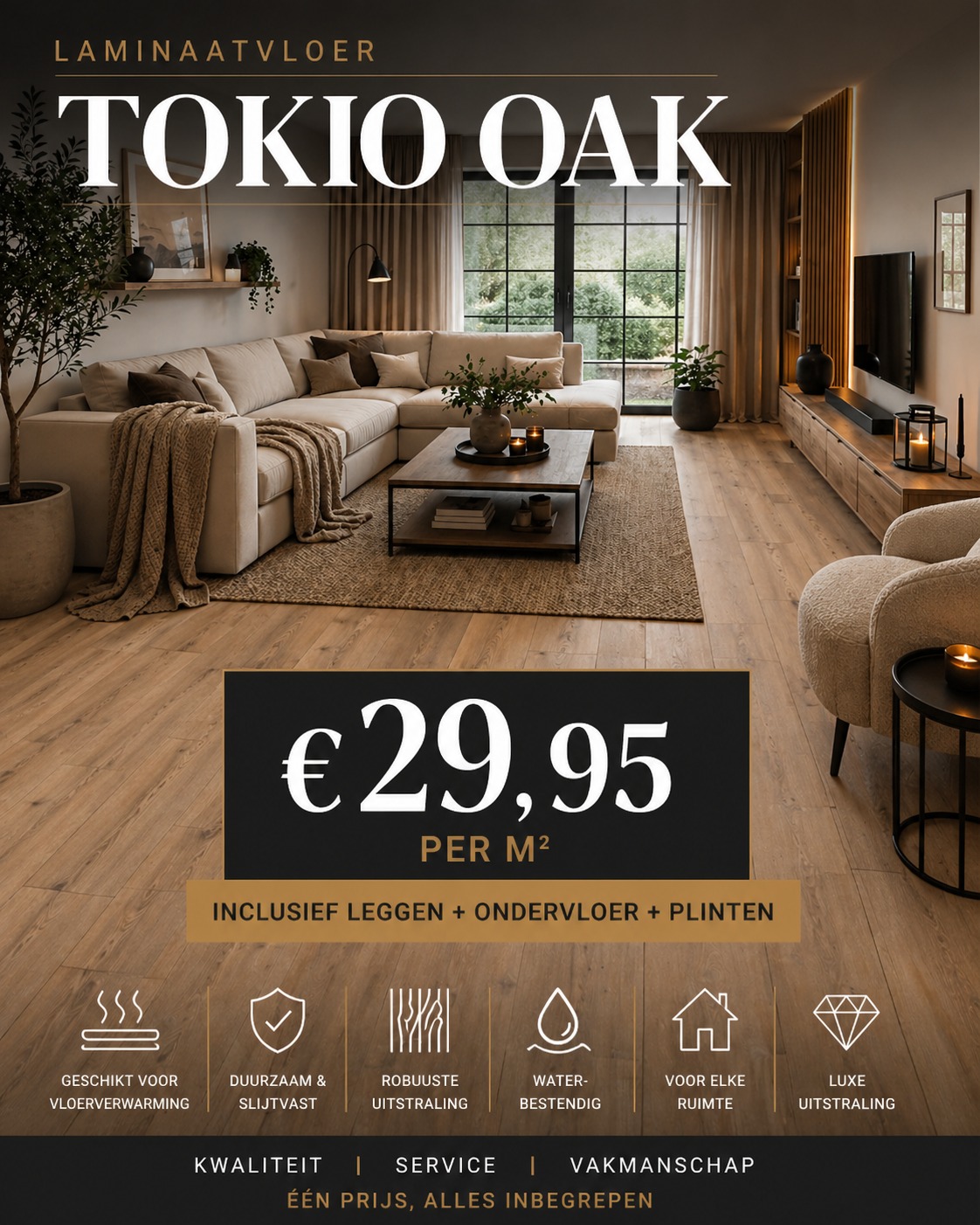 Tokio Oak laminaatvloer in sfeervolle woonkamer