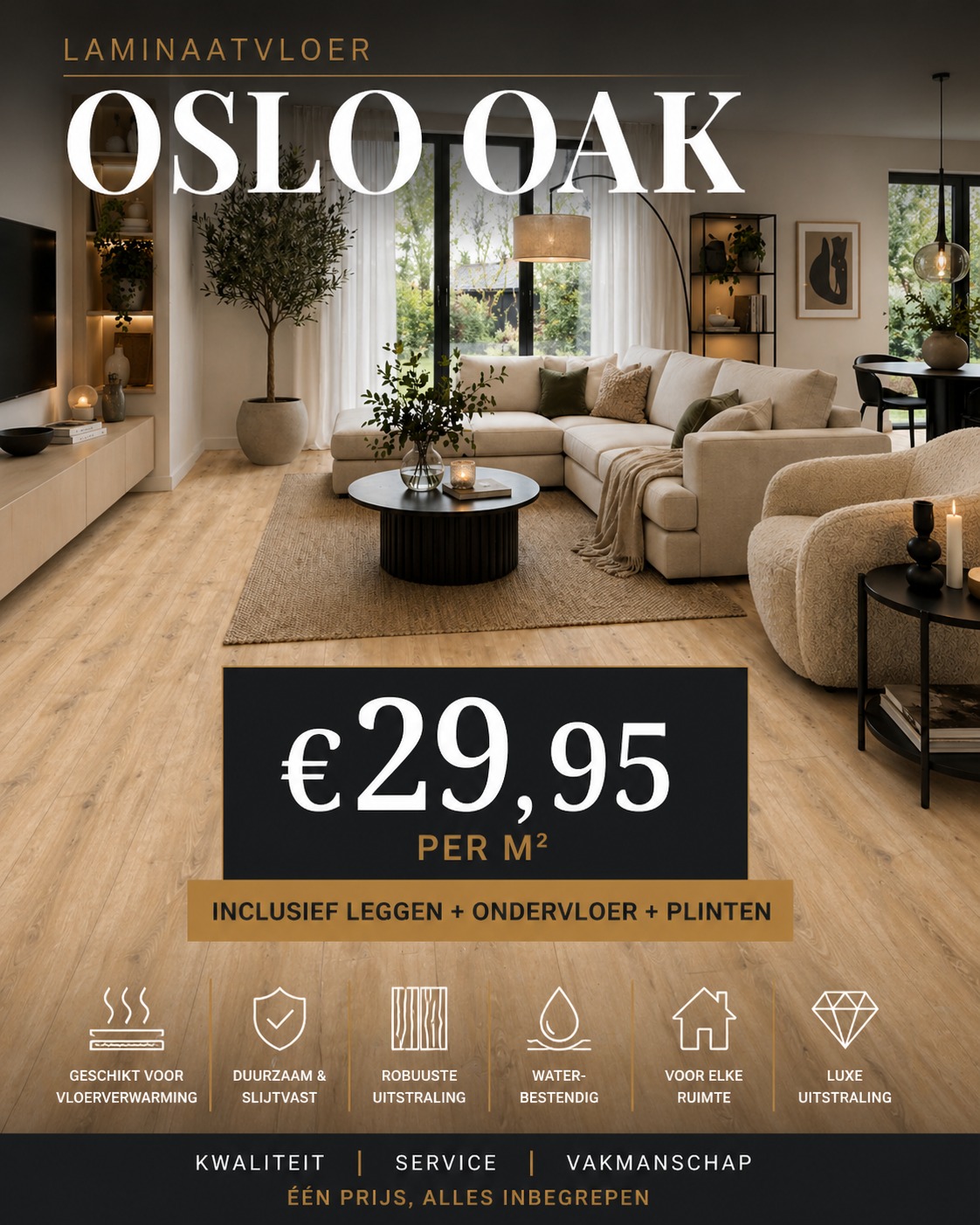 Oslo Oak laminaatvloer in Scandinavische woonkamer