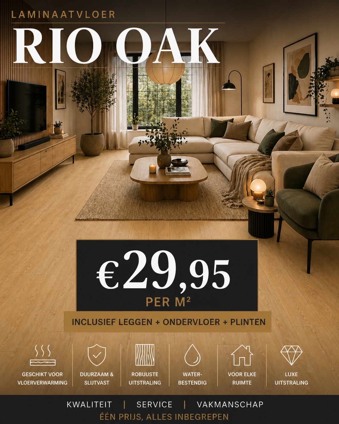 Sfeervolle woonkamer met Rio Oak laminaatvloer